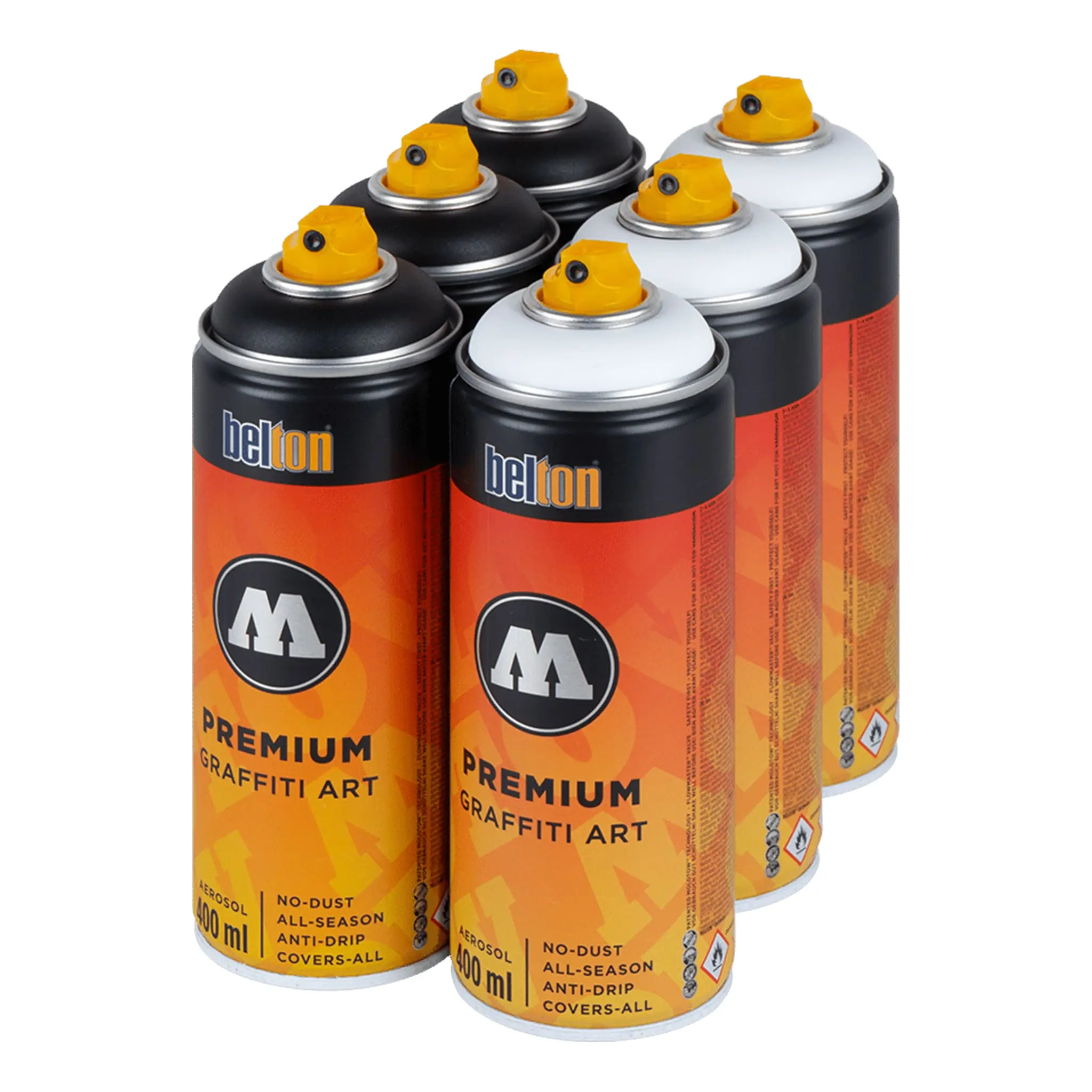 Molotow Premium Black and White Spray Paint Pack (6 x 400ml)