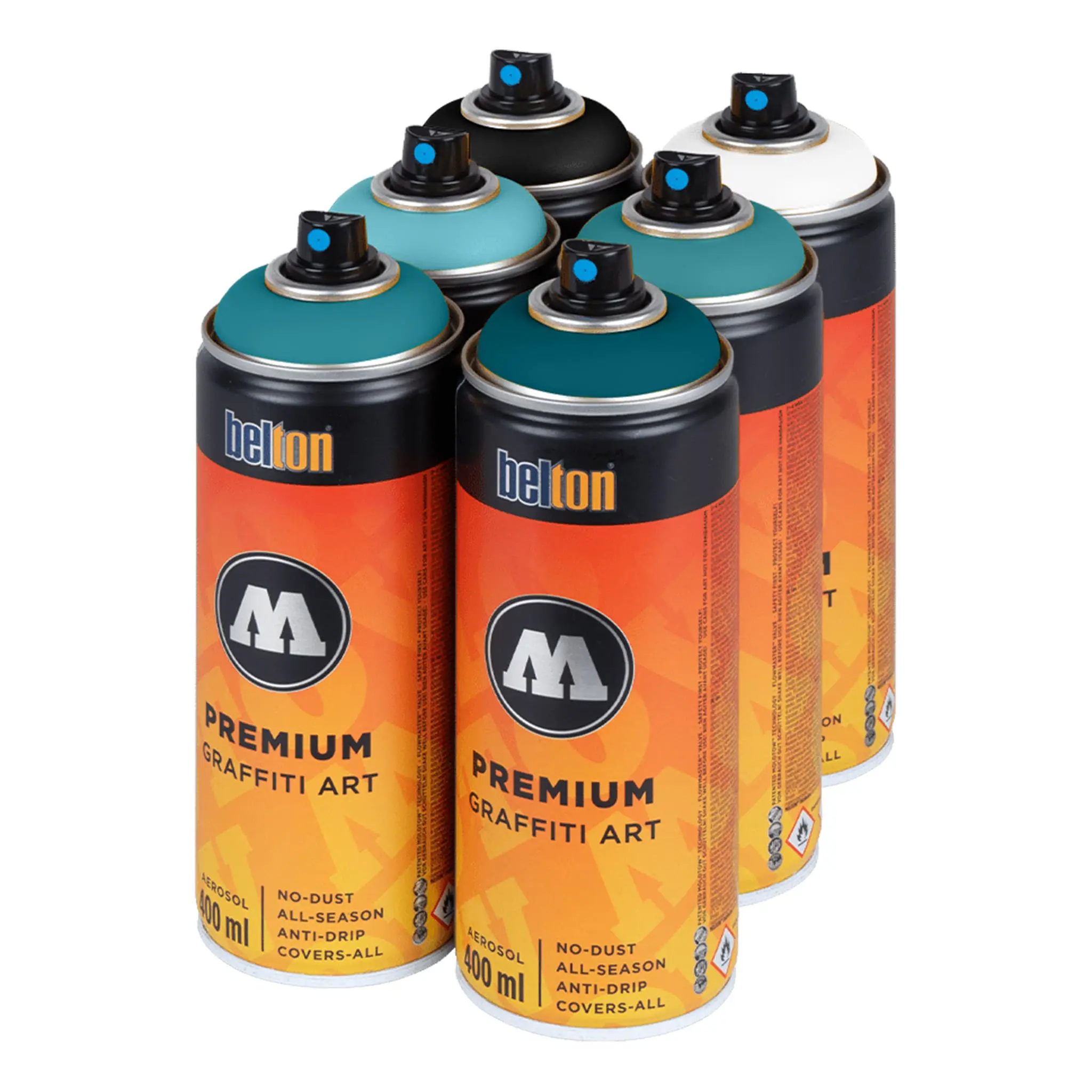 Molotow Premium Greens and Blues Spray Paint Pack (6 x 400ml)