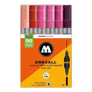 Molotow One4All Acrylic Twin Marker 224 Pink Set (6 Markers)