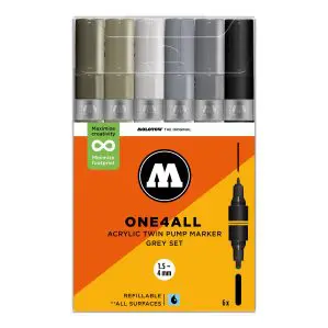 Molotow One4All Acrylic Twin Marker 224 Grey Set (6 Markers)