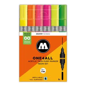 Molotow One4All Acrylic Twin Marker 224 Neon Set (6 Markers)