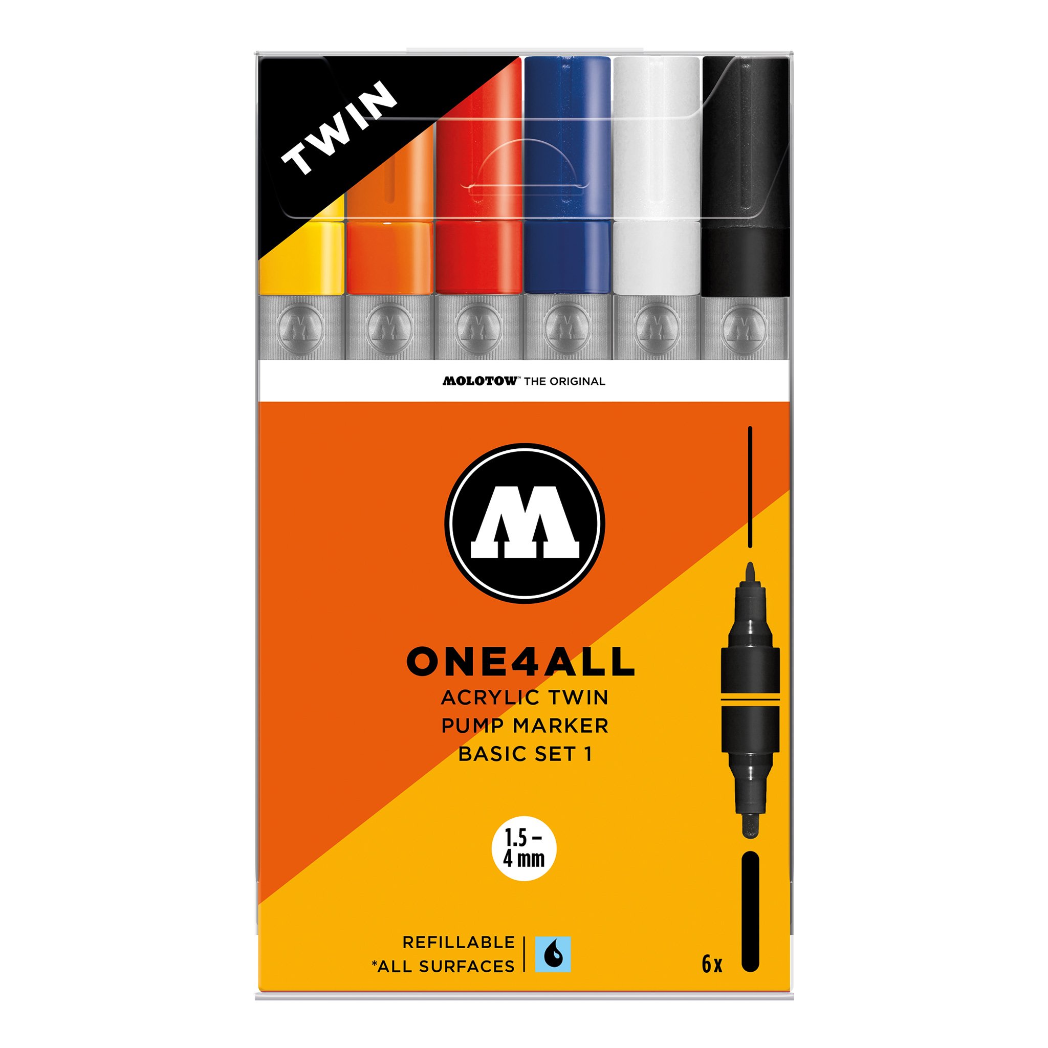 Molotow One4All Acrylic Twin Marker 224 Basic Set 1 (6 Markers)