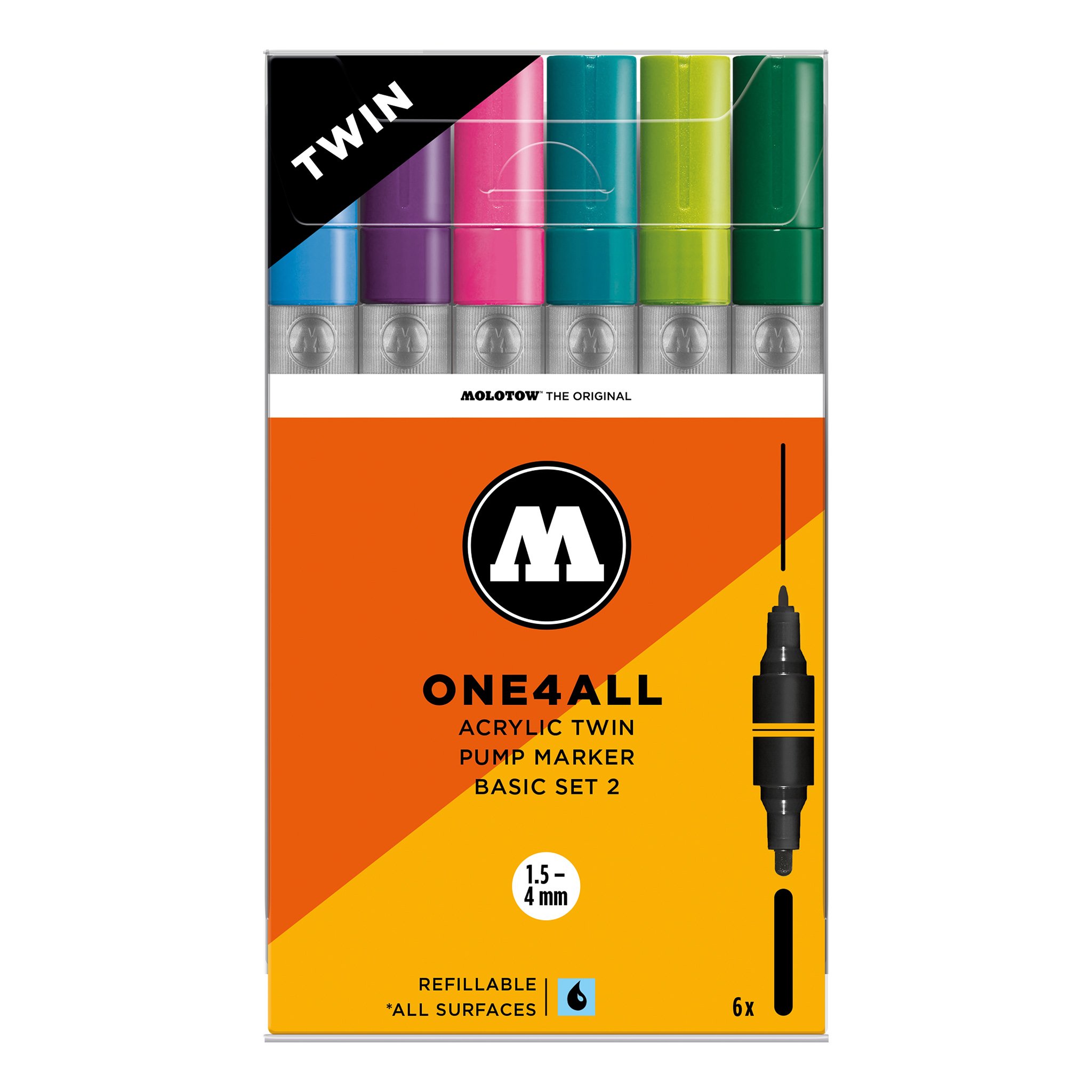 Molotow One4All Acrylic Twin Marker 224 Basic Set 2 (6 Markers)