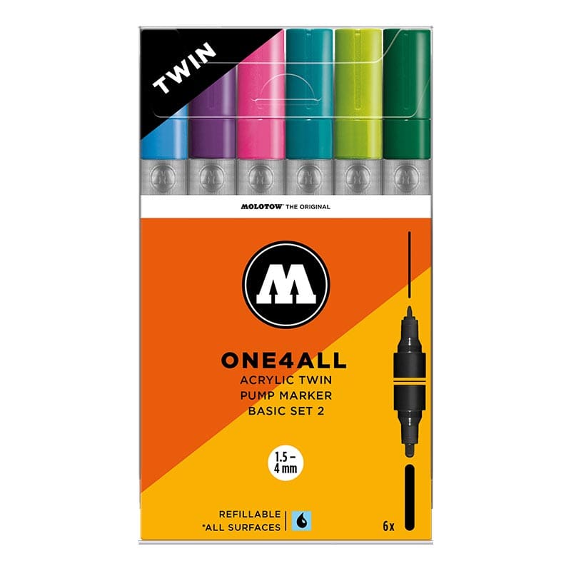 Molotow One4All Acrylic Twin Marker 224 - Basic Set 2 (6 Markers)