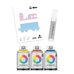 MTN Montana Colors Water Based Spray Paint 100ml Stencil and Marker Pack - Train
