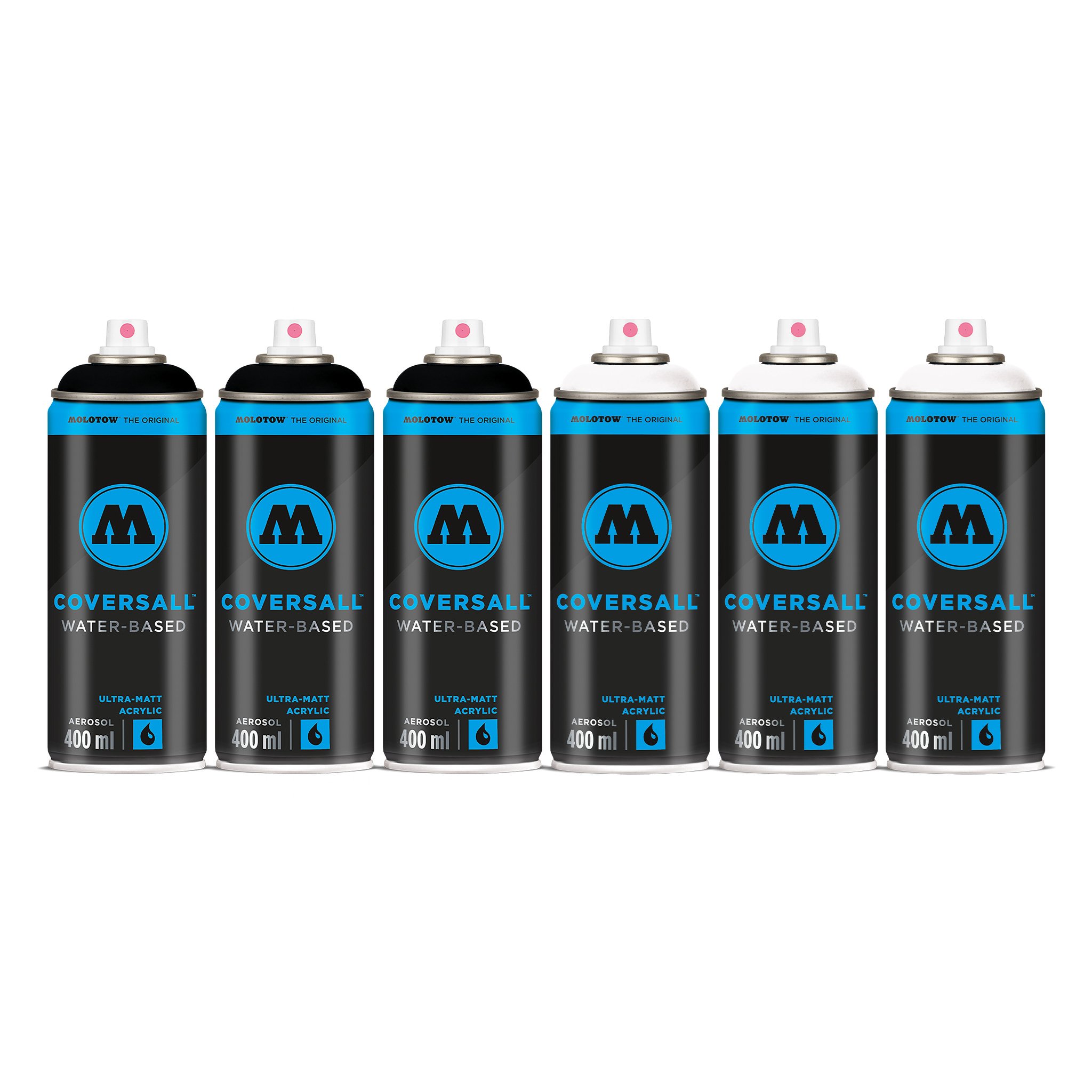 Molotow Coversall Water-Based Black and White Spray Paint Pack (6 x 400ml)