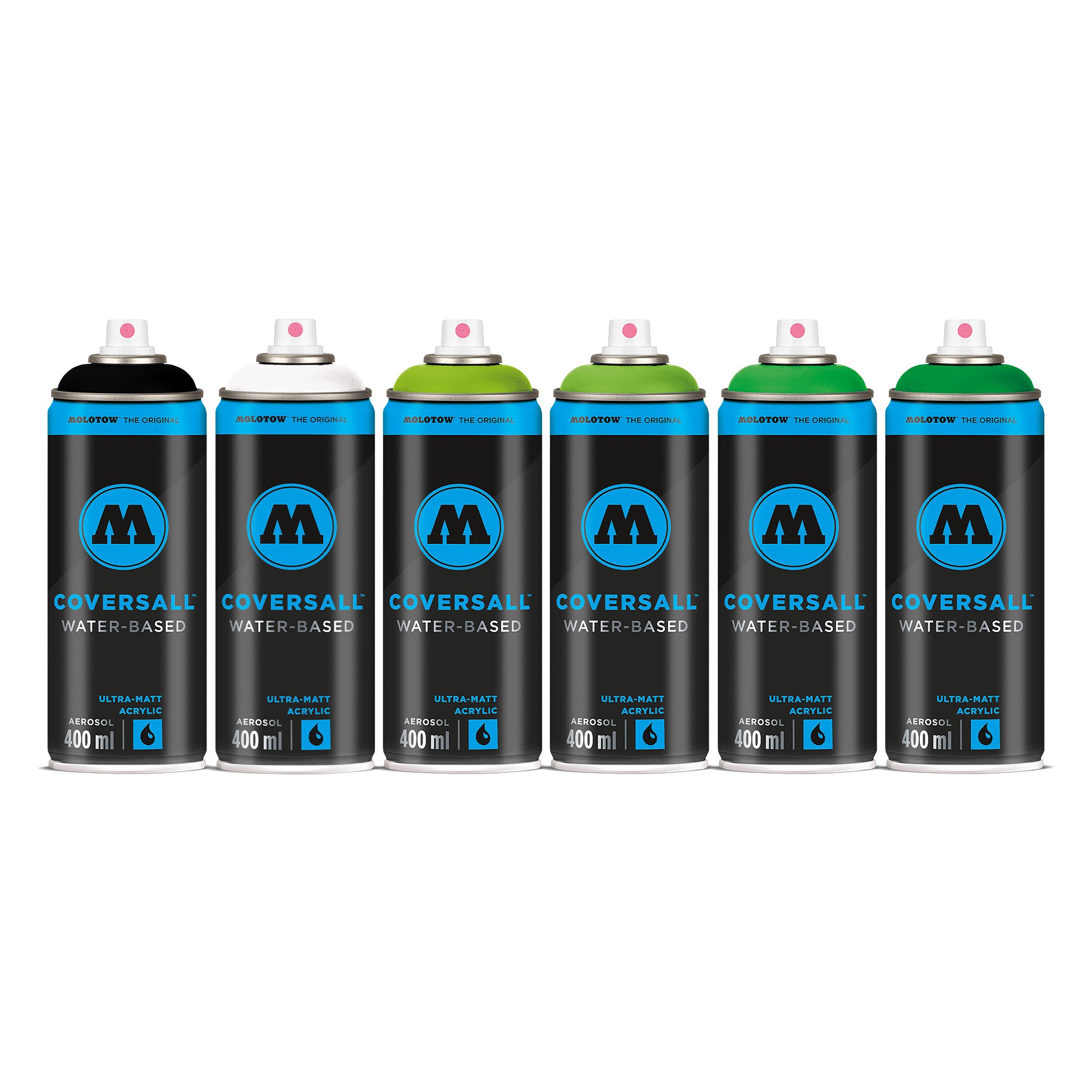 Molotow Coversall Water-Based Greens Spray Paint Pack (6 x 400ml)