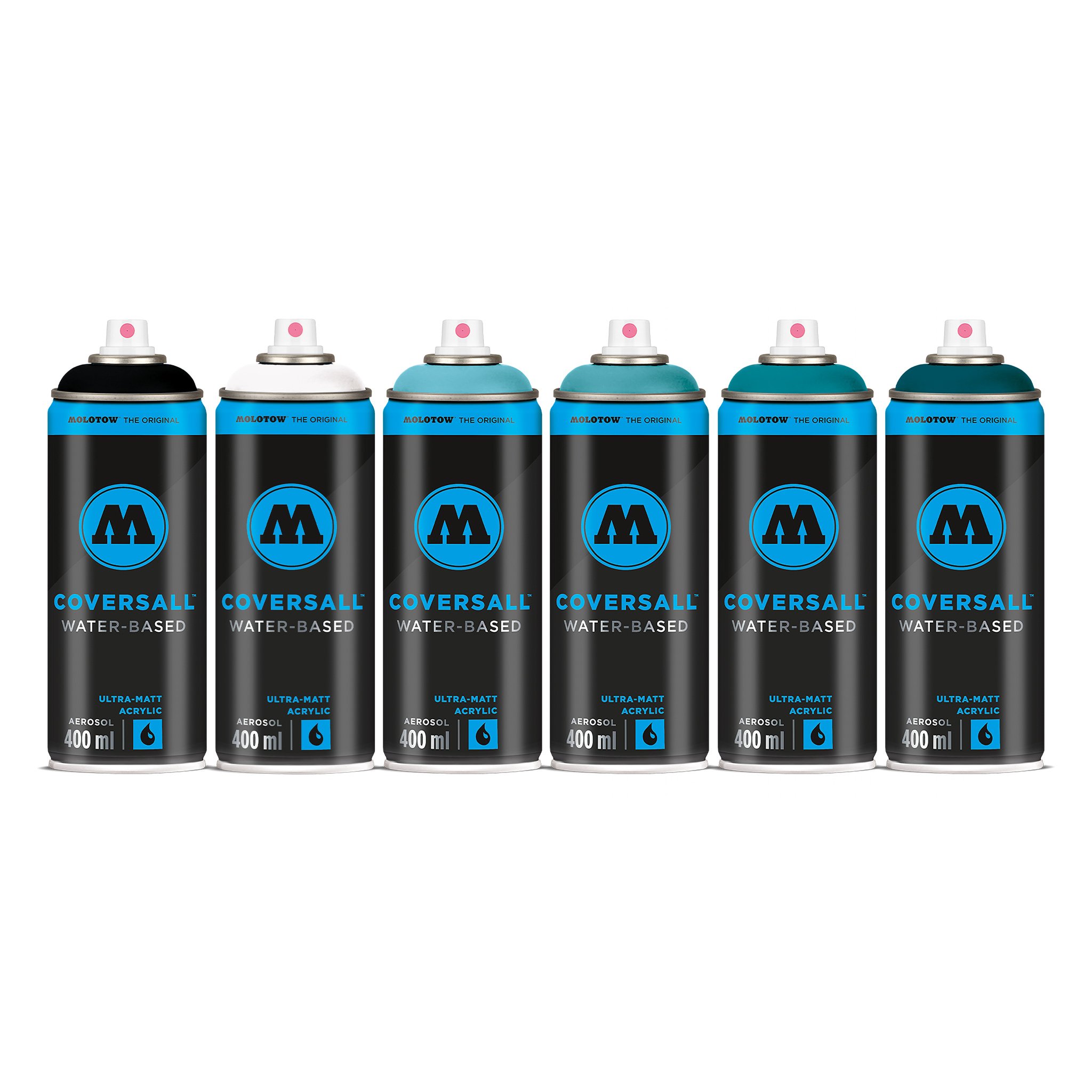 Molotow Coversall Water-Based Greens and Blues Spray Paint Pack (6 x 400ml)